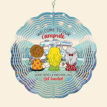 Load image into Gallery viewer, Personalized Friends Wind Spinner - Welcome to Our Campsite Ornament PopCulturePrints