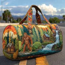 Load image into Gallery viewer, Discover the Thrill of Adventure - Bigfoot Quilted Duffle Bag - Personalized Gifts for Camping Lovers Quilted Duffle Bag PopCulturePrints