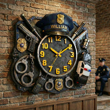 Load image into Gallery viewer, Time to Serve and Protect - Police Hanging Wall Clock - Personalized Gift for Police Officers Hanging Wall Clock PopCulturePrints