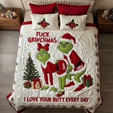 Load image into Gallery viewer, Embrace the Grinch Spirit - Cheeky Green Couple Quilt Bedding Set - Personalized Gift for Couples Bedding Set PopCulturePrints