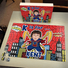 Load image into Gallery viewer, Personalized Superhero Kid Jigsaw Puzzle - Custom Name & Face Wood Sign PopCulturePrints