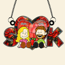 Load image into Gallery viewer, Personalized Couple Suncatcher Ornament | Heart-Shaped Custom Gift Ornament PopCulturePrints