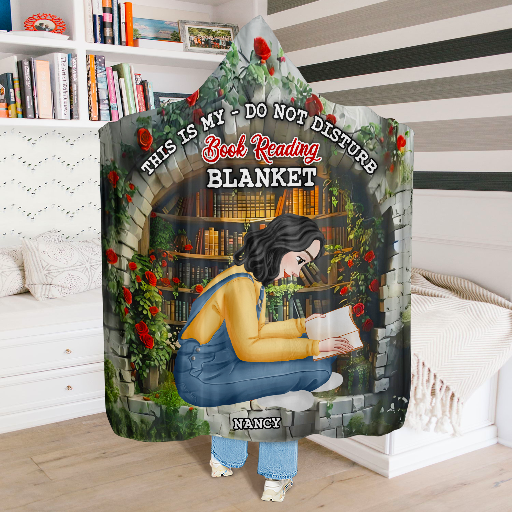 Cozy Personalized Book Lover Blanket Hoodie Blanket PopCulturePrints