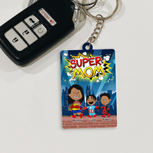 Load image into Gallery viewer, "Super Mom, Because She's Your Hero" - Personalized Keychain Gift for Mom, Grandma, and Loved Ones Keychains PopCulturePrints