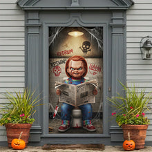 Load image into Gallery viewer, “Transform Your Space with a Touch of Horror” - Creepy Toilet Scene Door Cover, Personalized Halloween Gift for Horror Movie Fans Door Covers PopCulturePrints