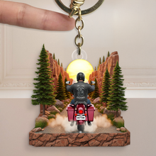 Load image into Gallery viewer, Ride Into Adventure: Biker Keychain - Personalized Gifts for Bikers Keychains PopCulturePrints