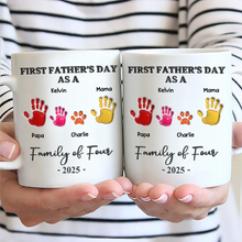 Load image into Gallery viewer, Celebrate Your Family: First Father's Day As A Family Of Four Handprints - 3D Inflated Effect Printed Mug Mug PopCulturePrints
