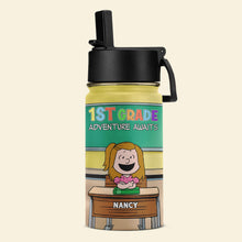 Load image into Gallery viewer, Personalized 1st Grade Adventure Awaits Water Bottle Tumbler Cup PopCulturePrints