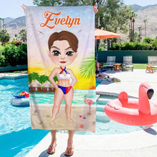 Load image into Gallery viewer, Personalized Summer Beach Girl Towel - Custom Cartoon Illustration Beach Towel PopCulturePrints