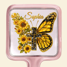 Load image into Gallery viewer, Embrace Your Faith: Butterfly Cross Floral Handheld Mirror - Personalized Gift for Christians Mirror PopCulturePrints