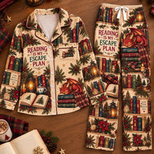 Load image into Gallery viewer, "Reading is My Escape Plan" - Personalized Mystical Dragon Library Pajama Set - Unique Gift for Book Lovers Pajama Set PopCulturePrints