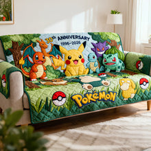 Load image into Gallery viewer, "Celebrate 30 Years of Pokémon Magic!" - Personalized Quilted Sofa Cover - Perfect Gift for Pokémon Fans, Anniversaries, and Special Occasions Sofa Cover PopCulturePrints