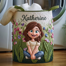Load image into Gallery viewer, “Bring Joy with Every Load!” - Personalized Birth Flower Girl Quilted Laundry Basket - Custom Gift for Her