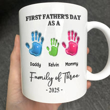 Load image into Gallery viewer, Celebrate Your Family: First Father's Day As A Family Of Four Handprints - 3D Inflated Effect Printed Mug Mug PopCulturePrints