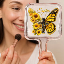 Load image into Gallery viewer, Embrace Your Faith: Butterfly Cross Floral Handheld Mirror - Personalized Gift for Christians Mirror PopCulturePrints