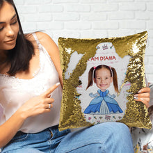 Load image into Gallery viewer, Personalized Princess Glitter Pillow - Custom Kid's Face Pillow PopCulturePrints