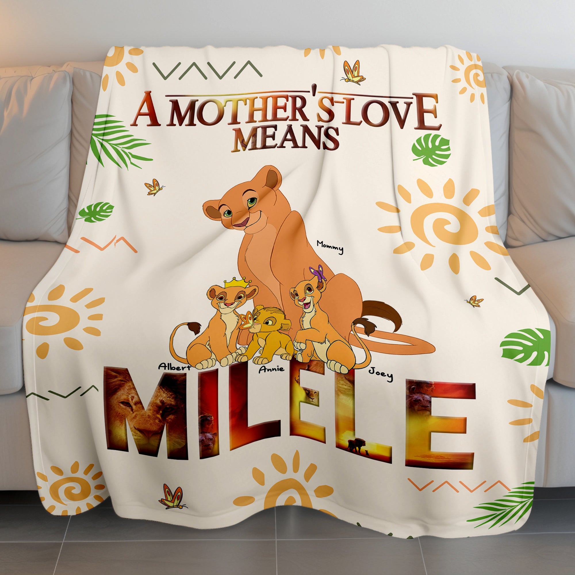 A Mother's Love Means MILELE - Personalized Lion Blanket for Mom Blanket PopCulturePrints