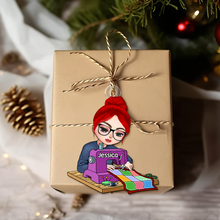 Load image into Gallery viewer, Personalized Sewing Lover Ornament - Sitting Girl with Sewing Machine Ornament PopCulturePrints