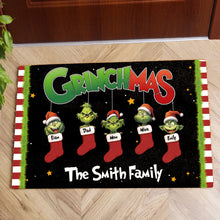 Load image into Gallery viewer, Personalized Grinch-Themed Christmas Family Door Mat Doormat PopCulturePrints