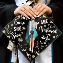 Load image into Gallery viewer, She Came, She Saw, She Mastered - Personalized Graduation Cap Topper Graduation Cap Topper PopCulturePrints