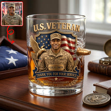 Load image into Gallery viewer, "Thank You for Your Service" - Personalized Bullet Glass for Veterans Glass PopCulturePrints