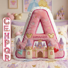 Load image into Gallery viewer, “Dream Big, Shine Bright” - Castle Pink Alphabet Pillow - Personalized Gift for Girls Pillow PopCulturePrints