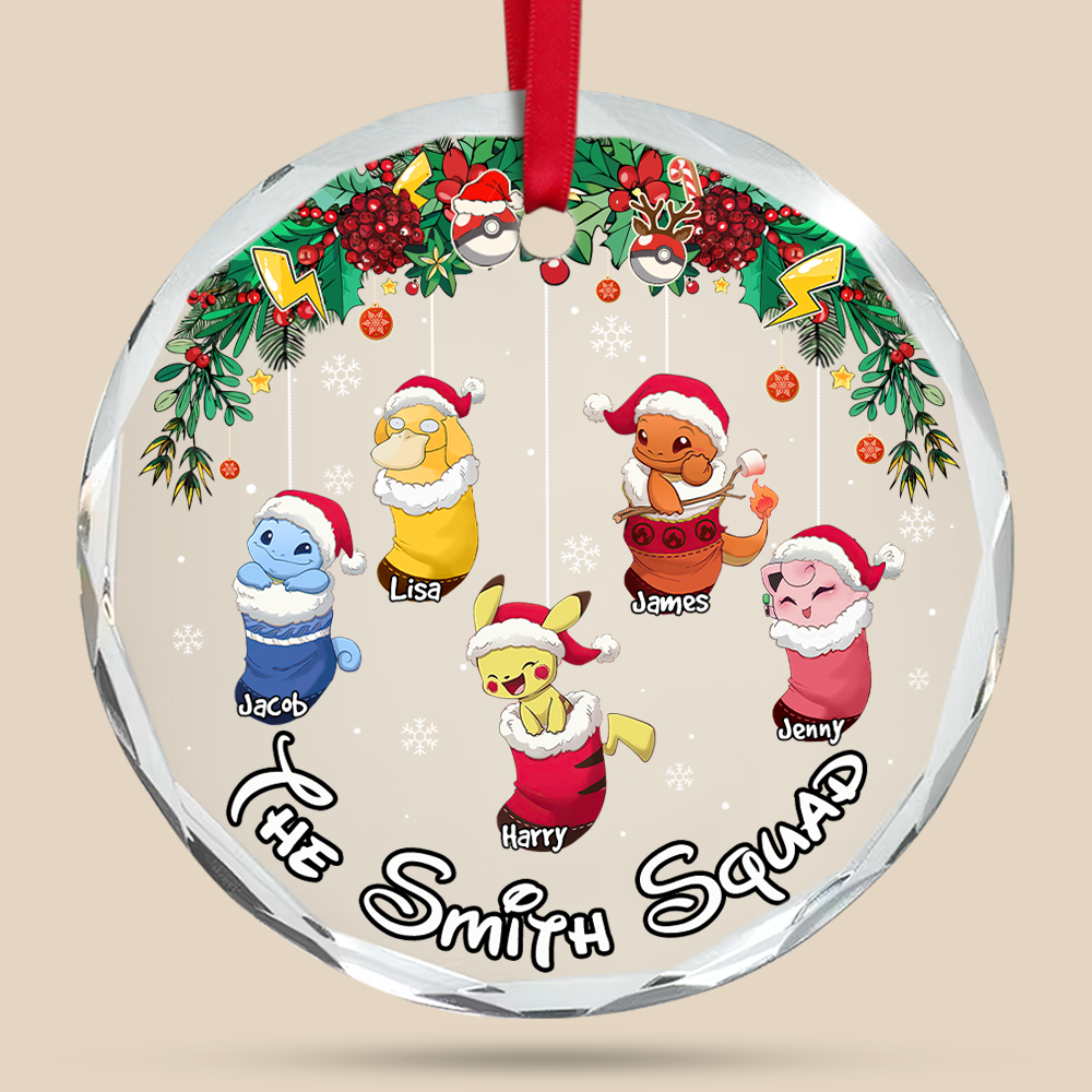 Personalized Family Christmas Ornament - Festive Pokémon Design Ornament PopCulturePrints