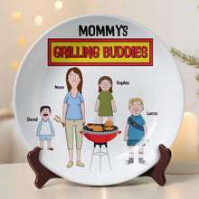 Load image into Gallery viewer, Mommy's Grilling Buddies - Personalized Ceramic Round Plate for Moms and Grandmothers - The Perfect Gift for Mother's Day Ceramic Round Plate PopCulturePrints