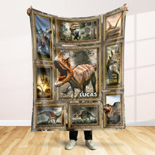 Load image into Gallery viewer, Personalized Dinosaur Lovers Blanket - Custom Name Gift Blanket PopCulturePrints