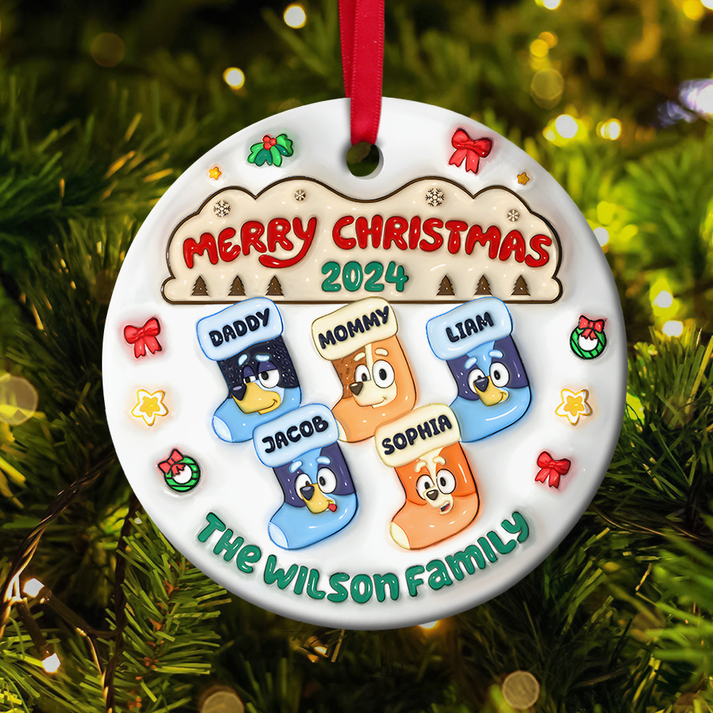 Personalized Family Christmas Ornament - Festive Stocking Design Ornament PopCulturePrints