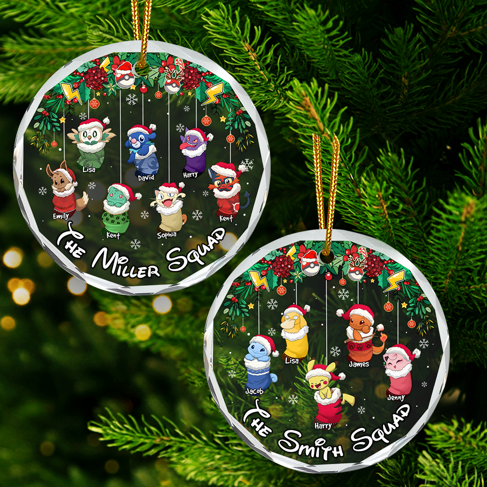 Personalized Family Christmas Ornament - Festive Pokémon Design Ornament PopCulturePrints