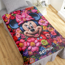 Load image into Gallery viewer, Personalized Cartoon Character Blanket - Floral Design Blanket PopCulturePrints