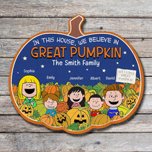 Load image into Gallery viewer, Personalized Halloween Family Pumpkin Wood Sign - Great Pumpkin Believers Wood Sign PopCulturePrints
