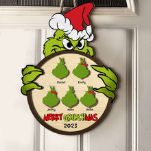 Load image into Gallery viewer, Personalized Grinch Family Christmas Wood Sign - Custom Holiday Decor Wood Sign PopCulturePrints