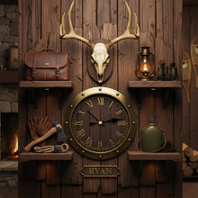 Load image into Gallery viewer, Personalized Rustic Hunting Acrylic Clock - A Unique Gift for Hunting Enthusiasts Hanging Wall Clock PopCulturePrints