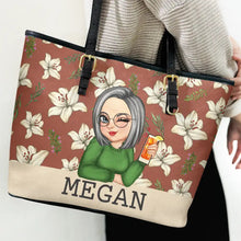Load image into Gallery viewer, "Bloom Where You're Planted" - Personalized Leather Tote Bag - A Meaningful Gift for Moms, Grandmas & Friends Leather Tote Bag PopCulturePrints