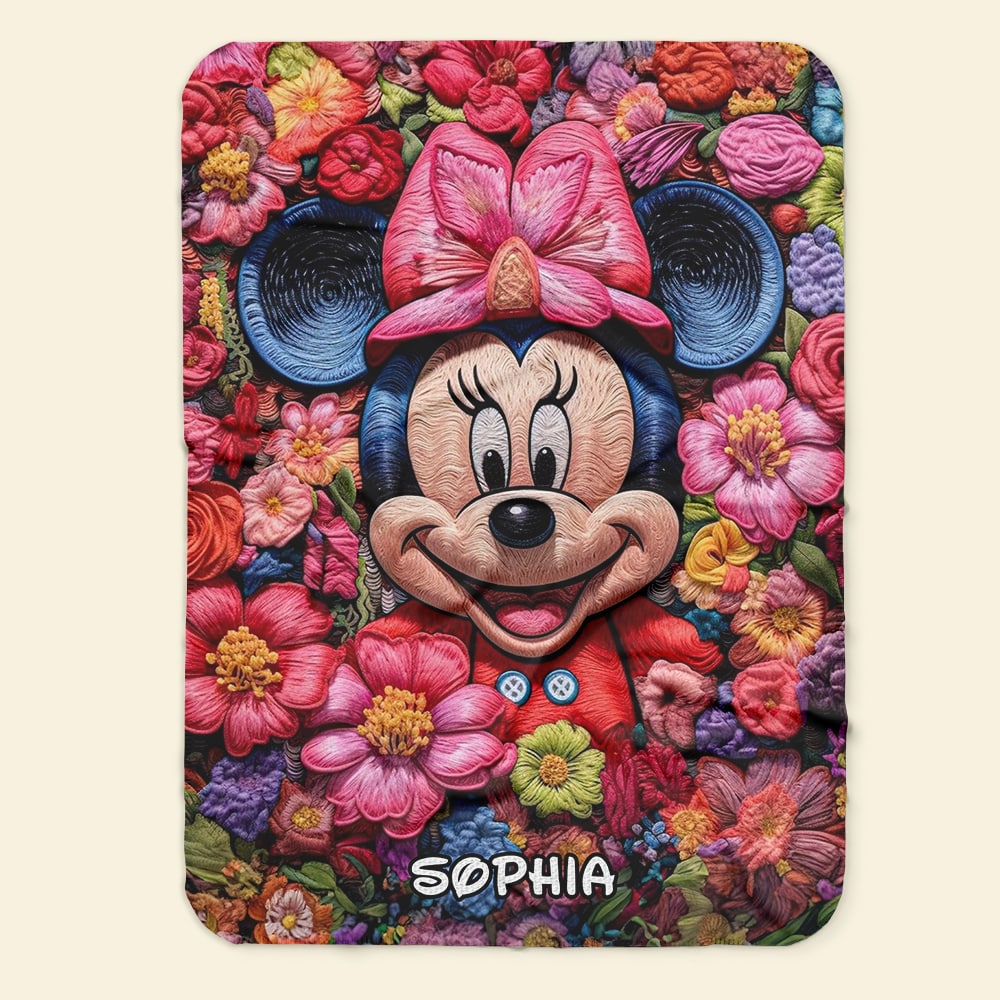 Personalized Cartoon Character Blanket - Floral Design Blanket PopCulturePrints