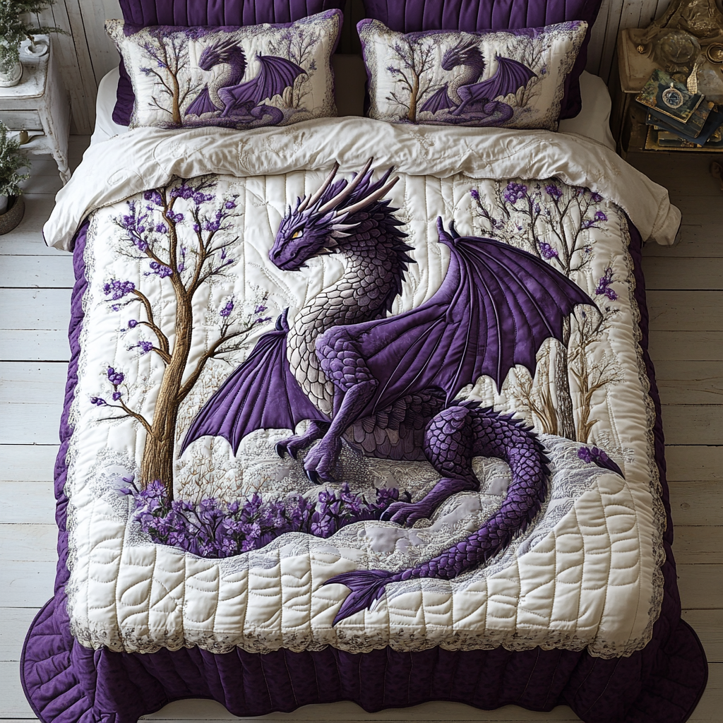 Enchanting Purple Dragon Quilt Bed Set for Fantasy Lovers Blanket PopCulturePrints