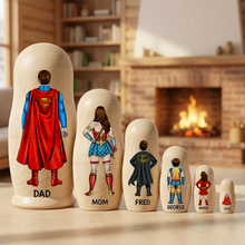Load image into Gallery viewer, “Celebrate Family Love” - Power Family Wooden Nesting Dolls - Personalized Mother's Day Gifts Wooden Nesting Dolls PopCulturePrints
