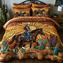 Load image into Gallery viewer, "Ride into the sunset with style!" - Desert Sunset Cowgirl Quilt Bedding Set - Personalized Gift for Cowgirls Bedding Set PopCulturePrints