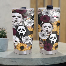 Load image into Gallery viewer, Horror Icons Floral Tumbler - Michael Myers, Ghostface, Jason Voorhees Tumbler Cup PopCulturePrints