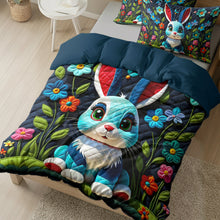Load image into Gallery viewer, Whimsical Rabbit Lovers Quilt Bed Set - Colorful Floral Designs Blanket PopCulturePrints