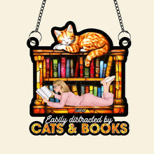 Load image into Gallery viewer, Personalized Suncatcher Ornament for Book Lovers - Easily Distracted by Cats & Books Ornament PopCulturePrints
