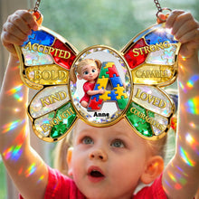 Load image into Gallery viewer, “Shining Bright, Just Like Them” - Personalized Autism Kids Suncatcher Ornament - Custom Photo Gift for Children & Loved Ones Ornament PopCulturePrints