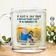 Load image into Gallery viewer, A Bond That Can't Be Broken - Personalized Glass Mug for Dog Moms and Dog Dads Glass Mug PopCulturePrints