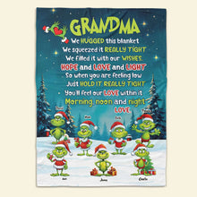 Load image into Gallery viewer, Personalized Granny Christmas Blanket - Grinchy Hugs and Love Blanket PopCulturePrints