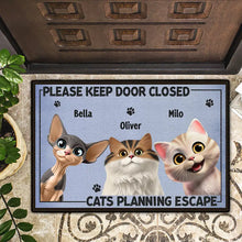 Load image into Gallery viewer, Please Keep Door Closed: Cats Planning Escape - Personalized Doormat for Pet Lovers Doormat PopCulturePrints
