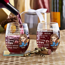 Load image into Gallery viewer, Things Being a Mom Has in Common with Fine Wine - Personalized Stemless Wine Glass - Gift for Mom, Grandma, Special Occasions Wine Glass PopCulturePrints