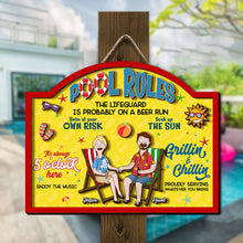 Load image into Gallery viewer, Relax and Enjoy: Personalized Pool Rules Wood Sign for Summer Lovers Wood Sign PopCulturePrints
