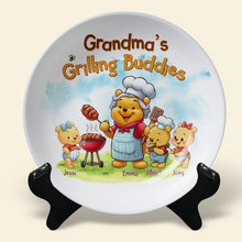 Load image into Gallery viewer, Grandma’s Grilling Buddies - Personalized Round Plate - Perfect Gift for Grandma, Mom, and Family Ceramic Round Plate PopCulturePrints